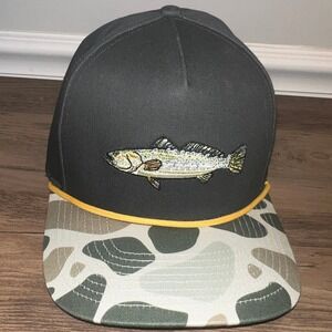 Southern String Hat Co Trout Fish Snapback Hat Black Camo Rope Trucker Cap